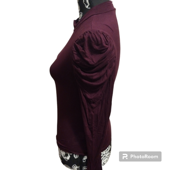 ALYA Mock Neck Puffy Shoulder Long Sleeve Top - Picture 2 of 4